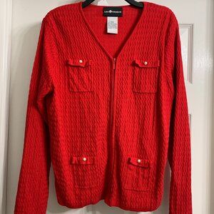 Sag Harbor Women's Red Zip-up Sweater, Size Large